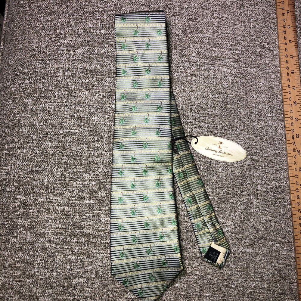 Tommy Bahama Green/Gold  Palm Tree 100% Silk Neck Tie - NWT
